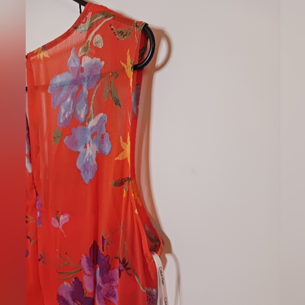 Calvin Klein Dress Midi Floral Sleeveless Summer Casual Orange 16 Plus - Picture 10 of 12